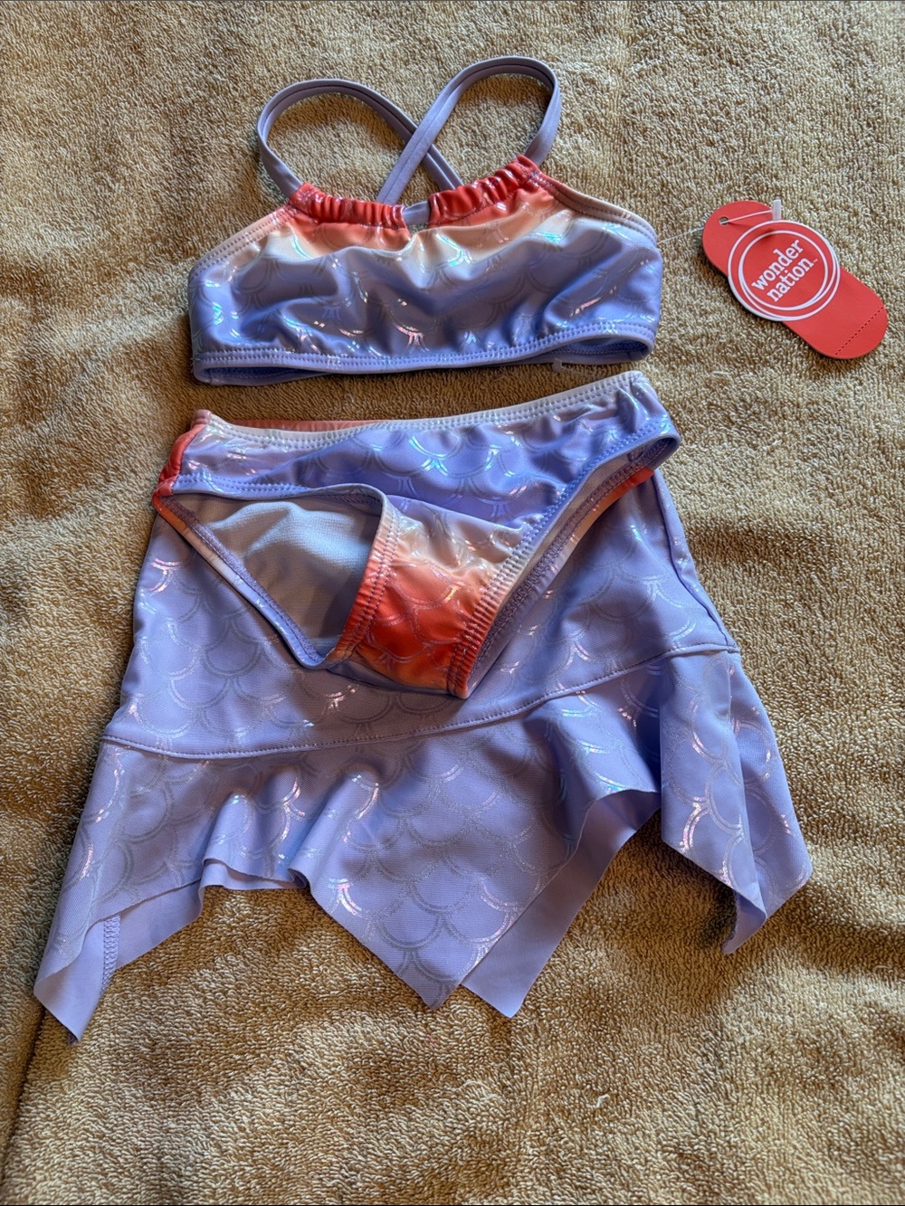 NWT - Lilac and Coral Two-Piece Mermaid Swim Set with Skirt 18 month